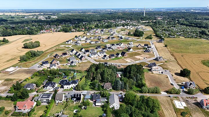 Drohnenaufnahme vom Baugebiet Kiefernweg in Biestow